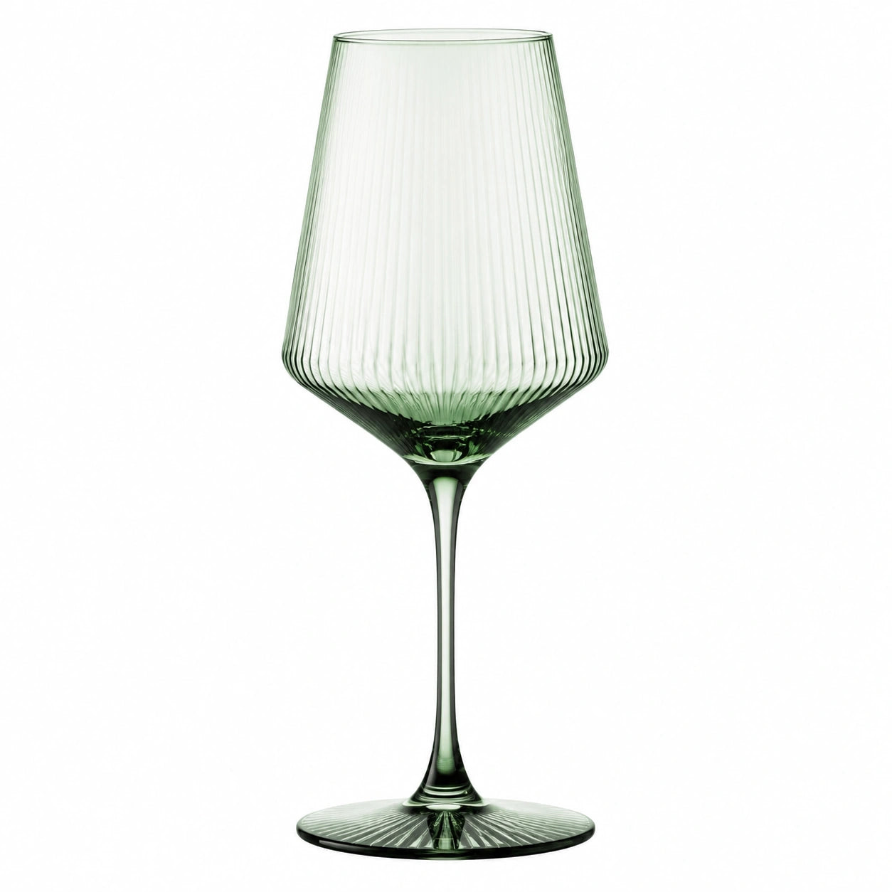 Calice da vino 450 ml in vetro verde scanalato con stelo