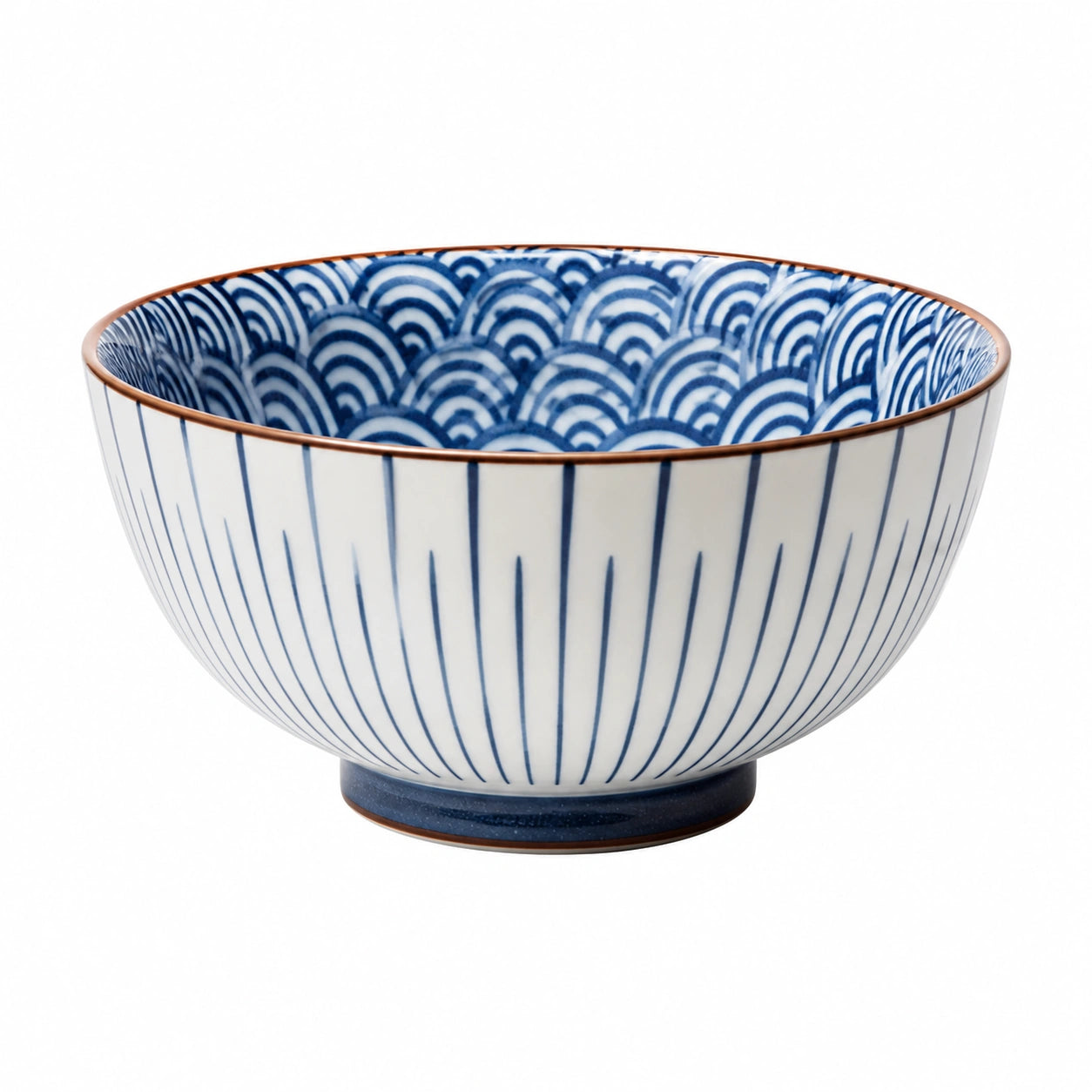 Ciotola 15 cm in ceramica bianca e blu con motivo geometrico per servire