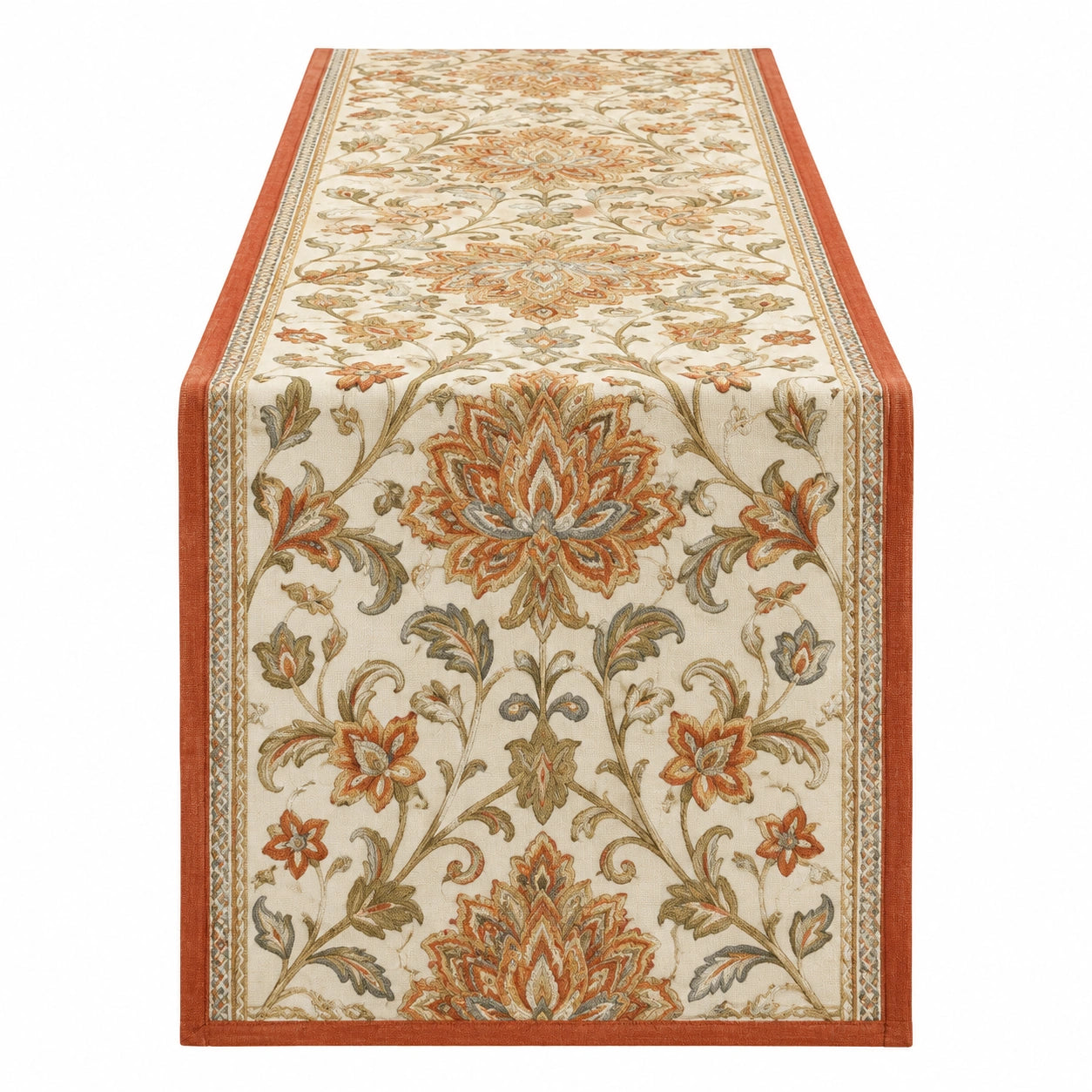 Runner da tavola 40 x 180 cm in tessuto beige e terracotta floreale stile classico