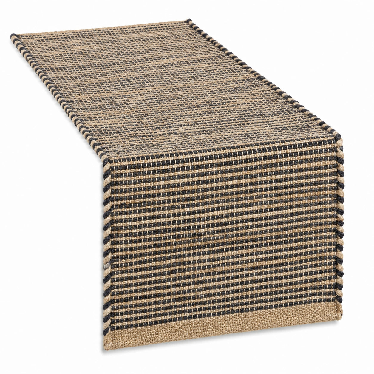 Runner da tavolo 40 x 180 cm in fibre tessili beige e nero - tessuto intrecciato decorativo