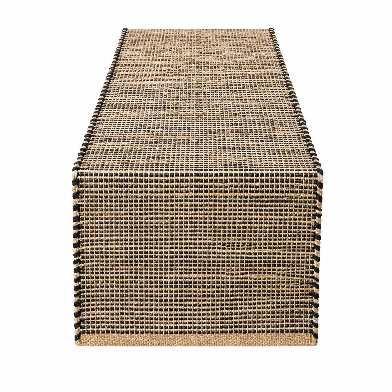 Runner da tavola 180 x 33 cm in iuta beige e nero - tessuto intrecciato decorativo