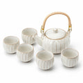 Set da tè in ceramica 900 ml con teiera e 5 tazze bianco stile rustico