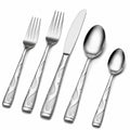 Set posate 5 pezzi 18-22 cm in acciaio inox argento con manici decorati