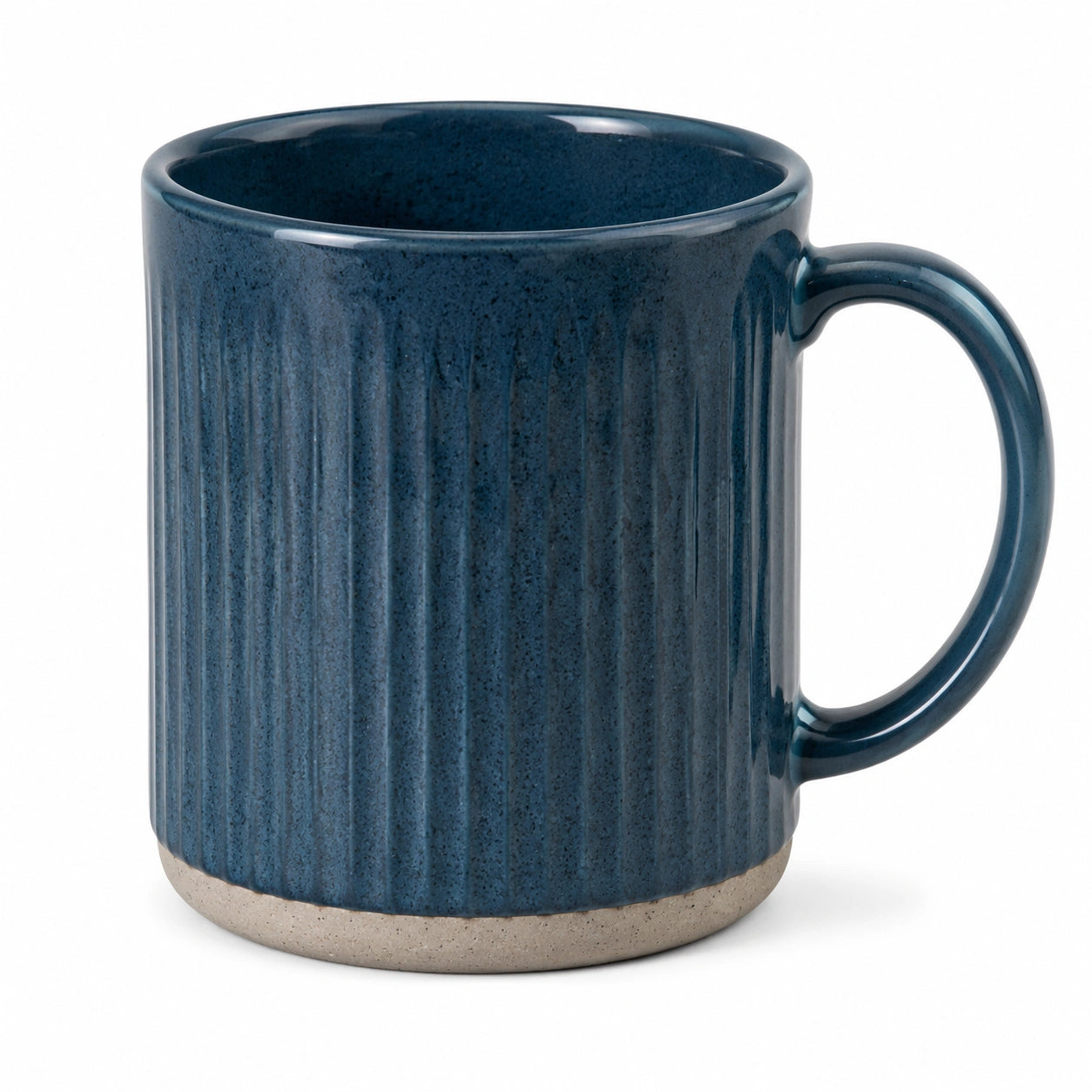 Tazza in ceramica 400 ml blu con manico finitura scanalata