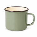 Tazza smaltata 350 ml in acciaio verde salvia con bordo marrone per bevande calde stile vintage