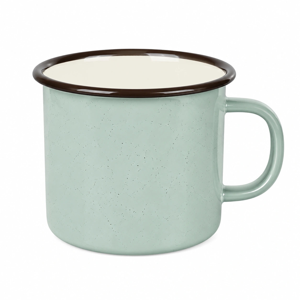 Tazza in ceramica 400 ml verde salvia con bordo marrone e manico stile rustico