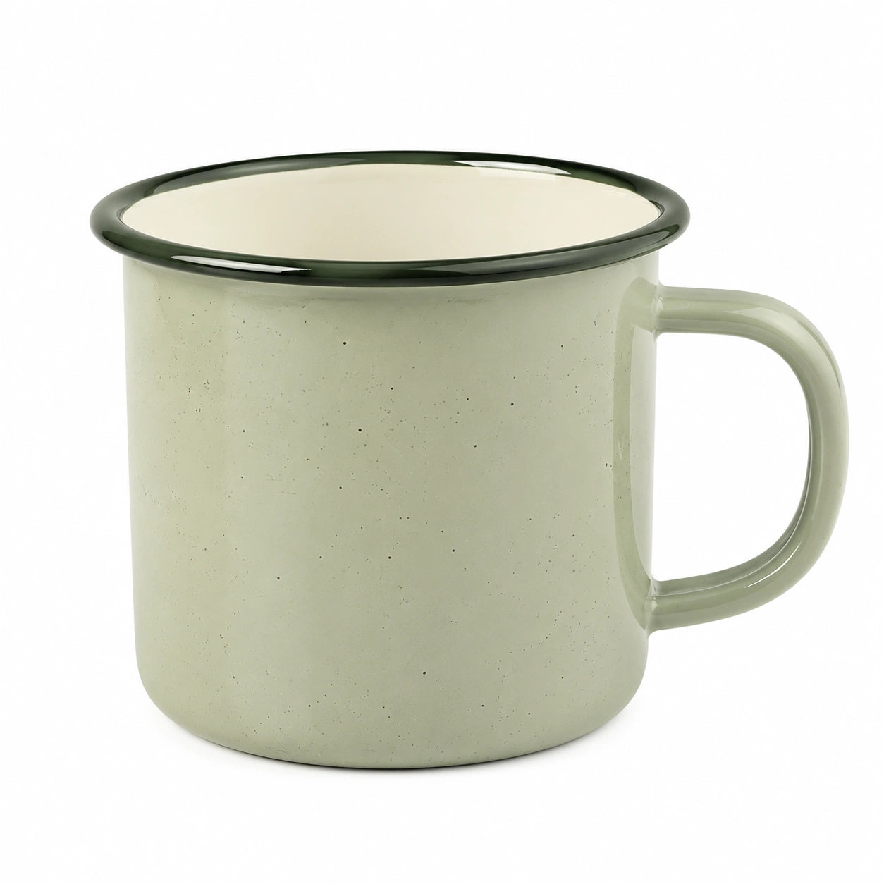 Tazza smaltata 450 ml verde chiaro con bordo verde scuro - stile rustico con manico